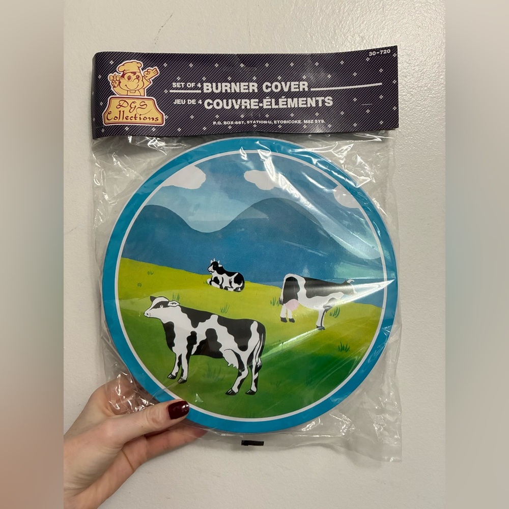 New Vintage Decorative Cow Farm Stove Top Burner Covers 4 Pc